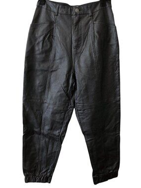 Zara Solid Black High-Waisted Faux Leather Jogger Pants XS